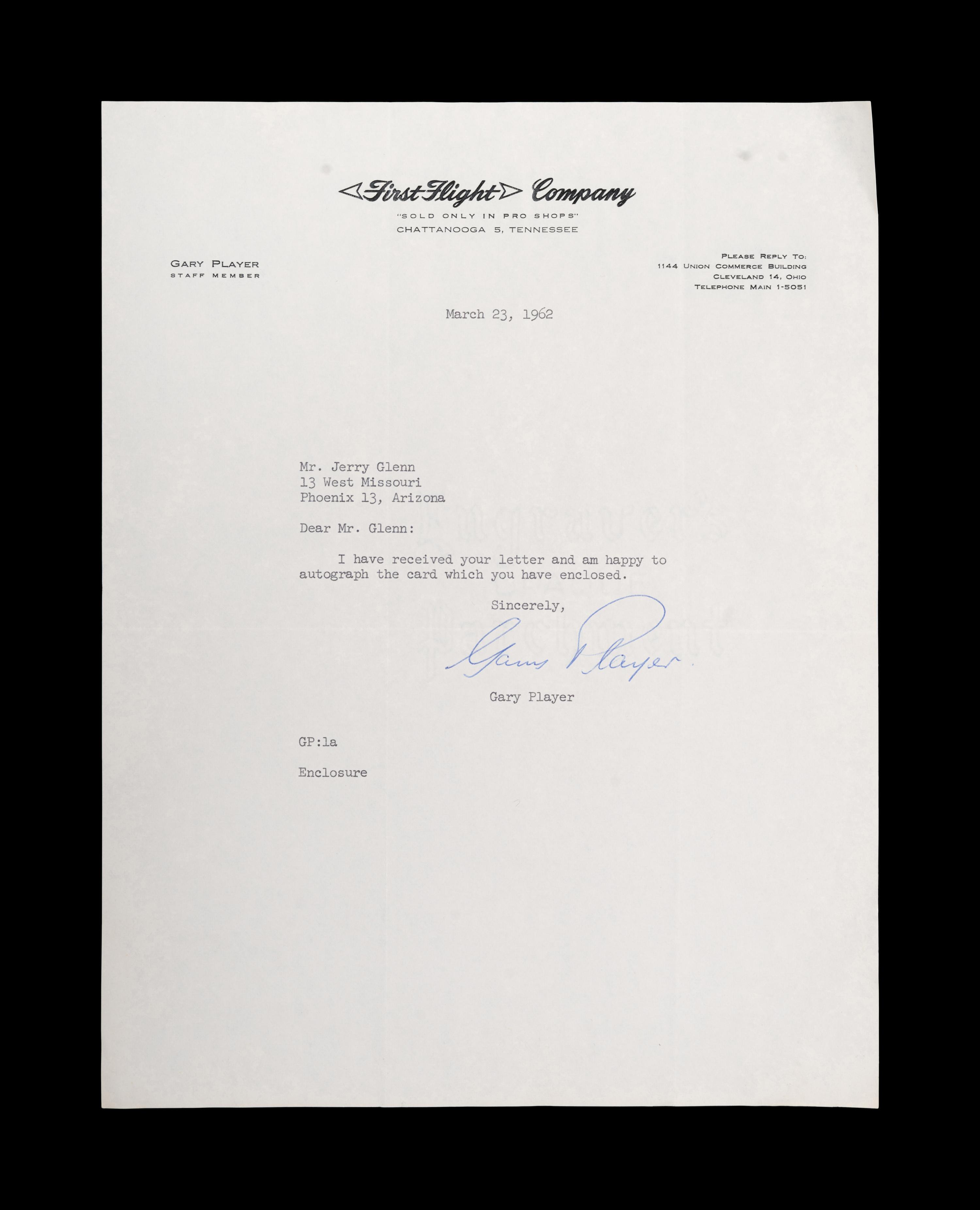 A Group of Two 1960s Personally Signed Letters (TLS) from Arnold Palmer and Gary Player,