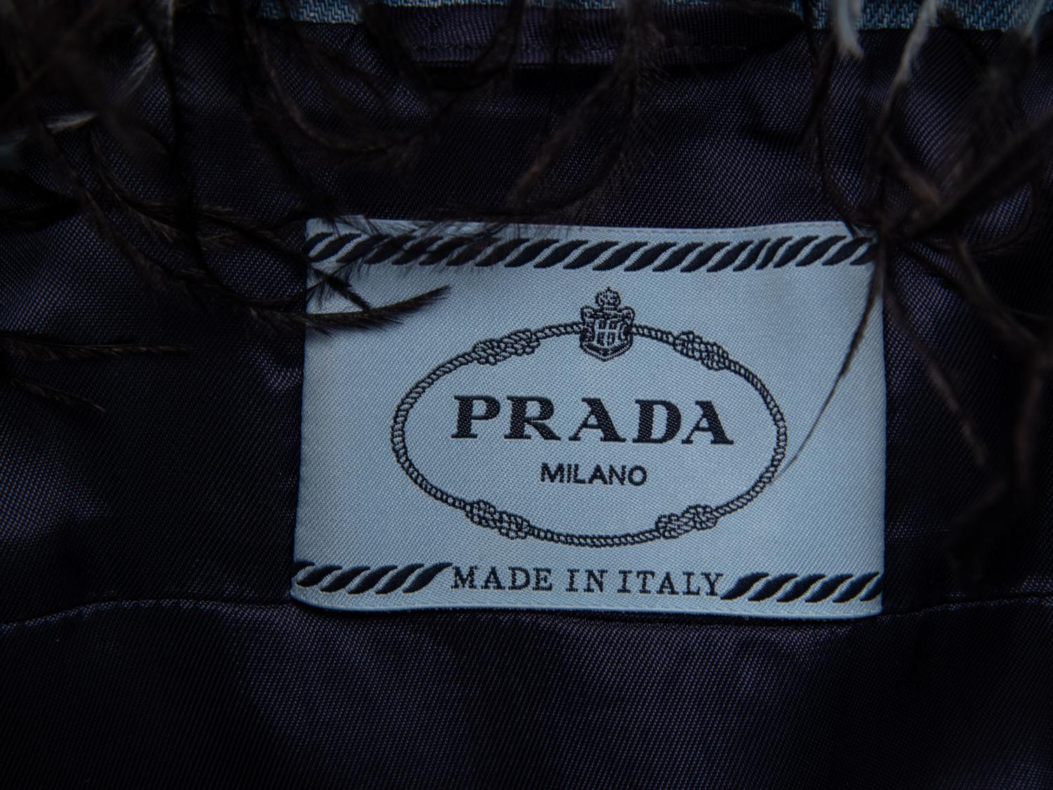 PRADA, FEATHER COLLAR CROP DENIM JACKET