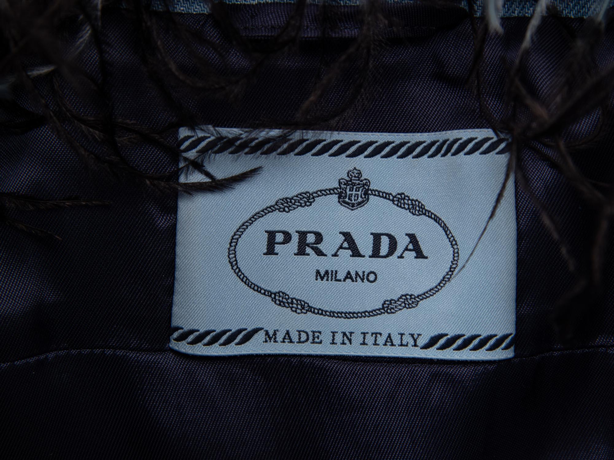 PRADA, FEATHER COLLAR CROP DENIM JACKET