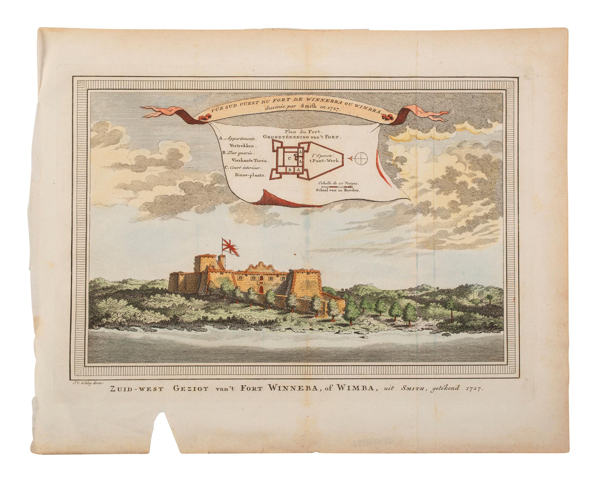 [ENSLAVEMENT & ABOLITION]. A group of 3 prints related to the Atlantic slave trade, including plans for two forts along Africa's west coast.