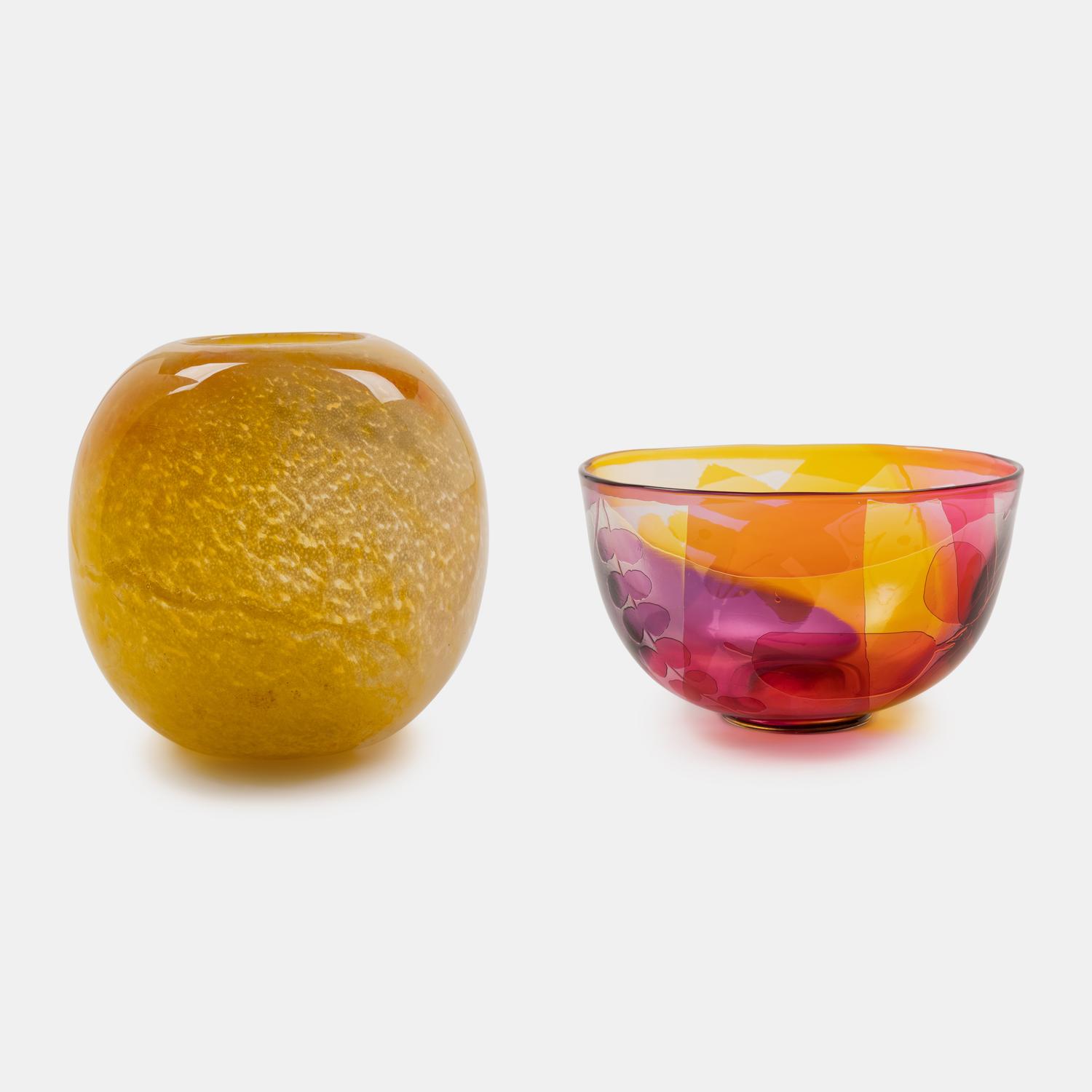 Bowl, 1975 Kosta Boda, Sweden together with a studio glass vessel