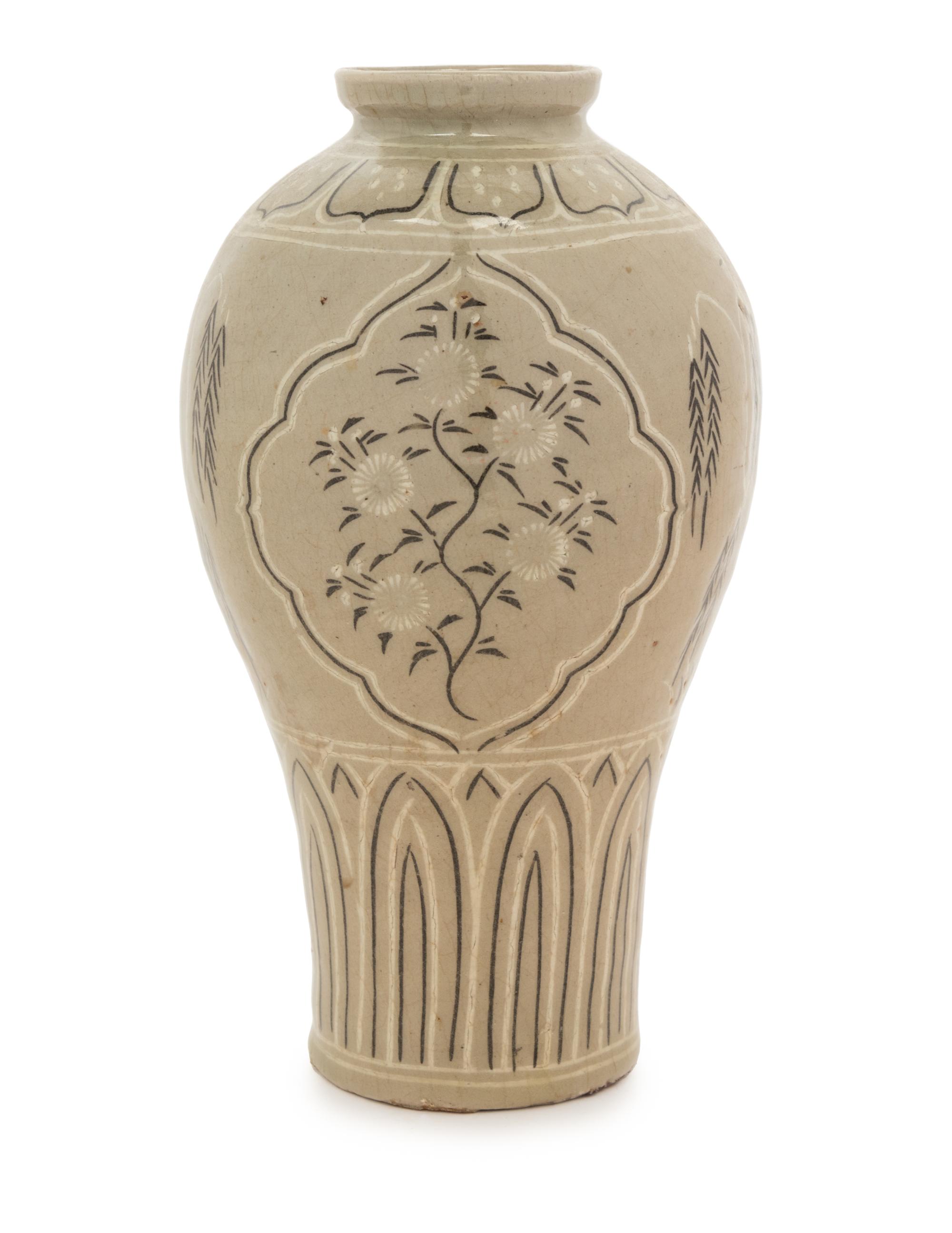 A Korean Goryeo-Style Inlaid Celadon Glazed Vase, Maebyong