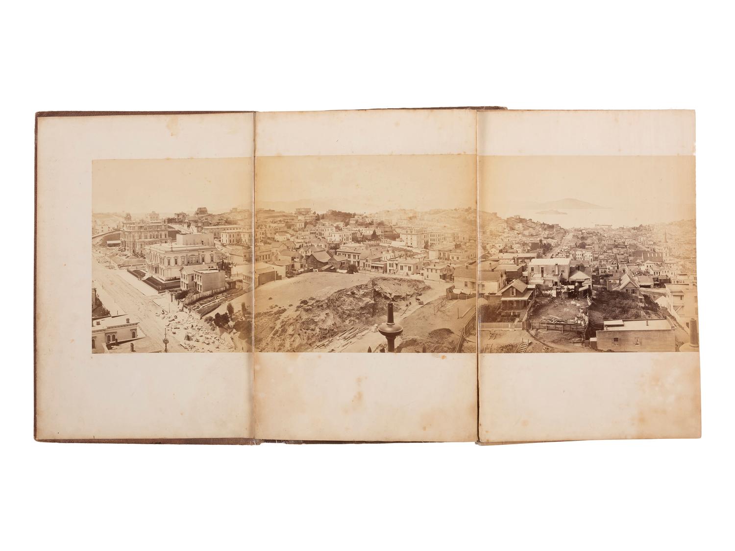 [WESTERN AMERICANA]. MUYBRIDGE, Eadweard (1830-1904), photographer. Panorama of San Francisco from California St. Hill . 1877. 11-panel albumen photograph panorama.