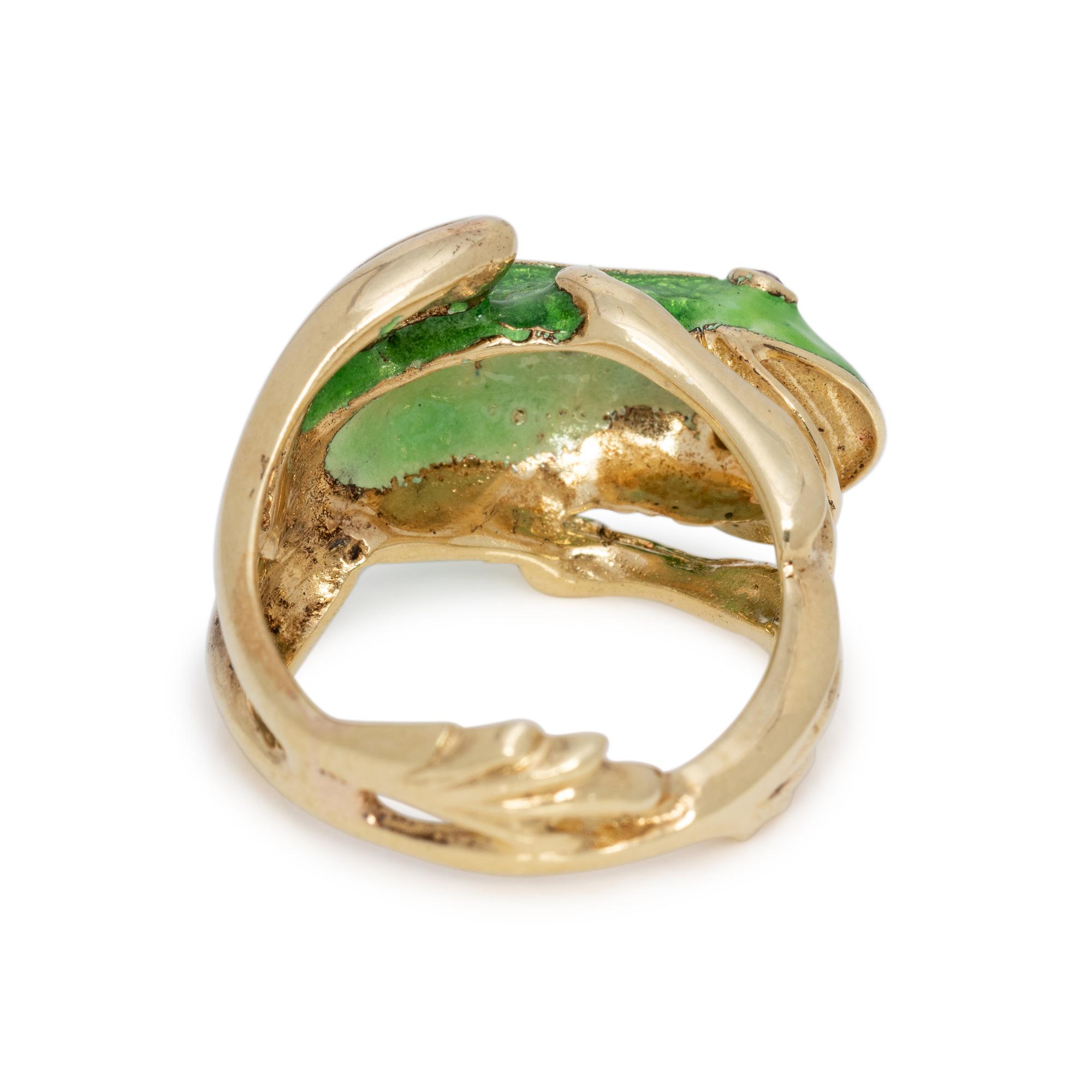 YELLOW GOLD AND ENAMEL FROG RING