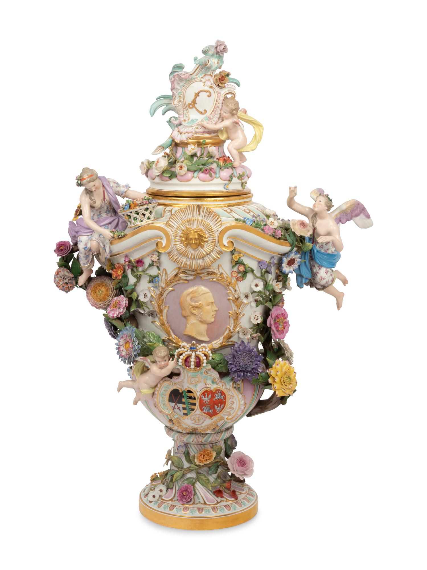 A Rare and Large Meissen Porcelain Covered Urn