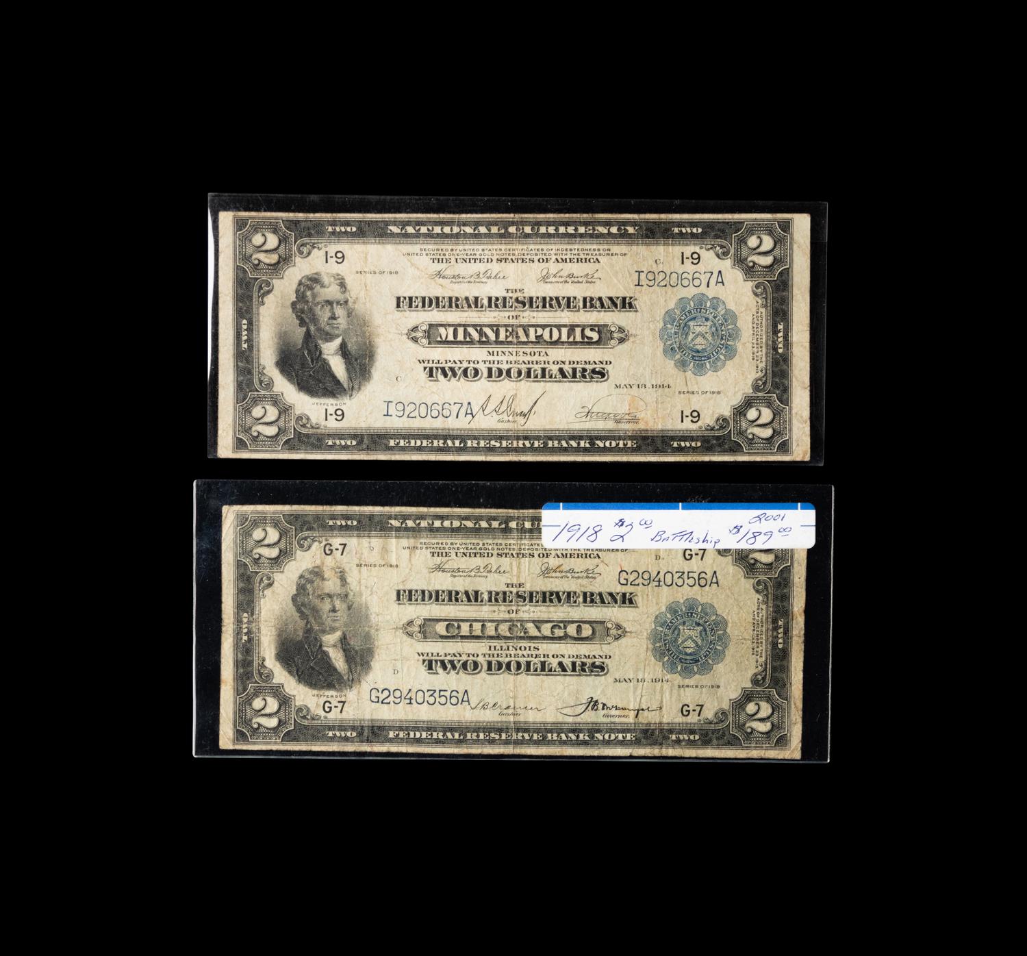 A Group of Two Series 1918 FRBN Battleship $2 Notes