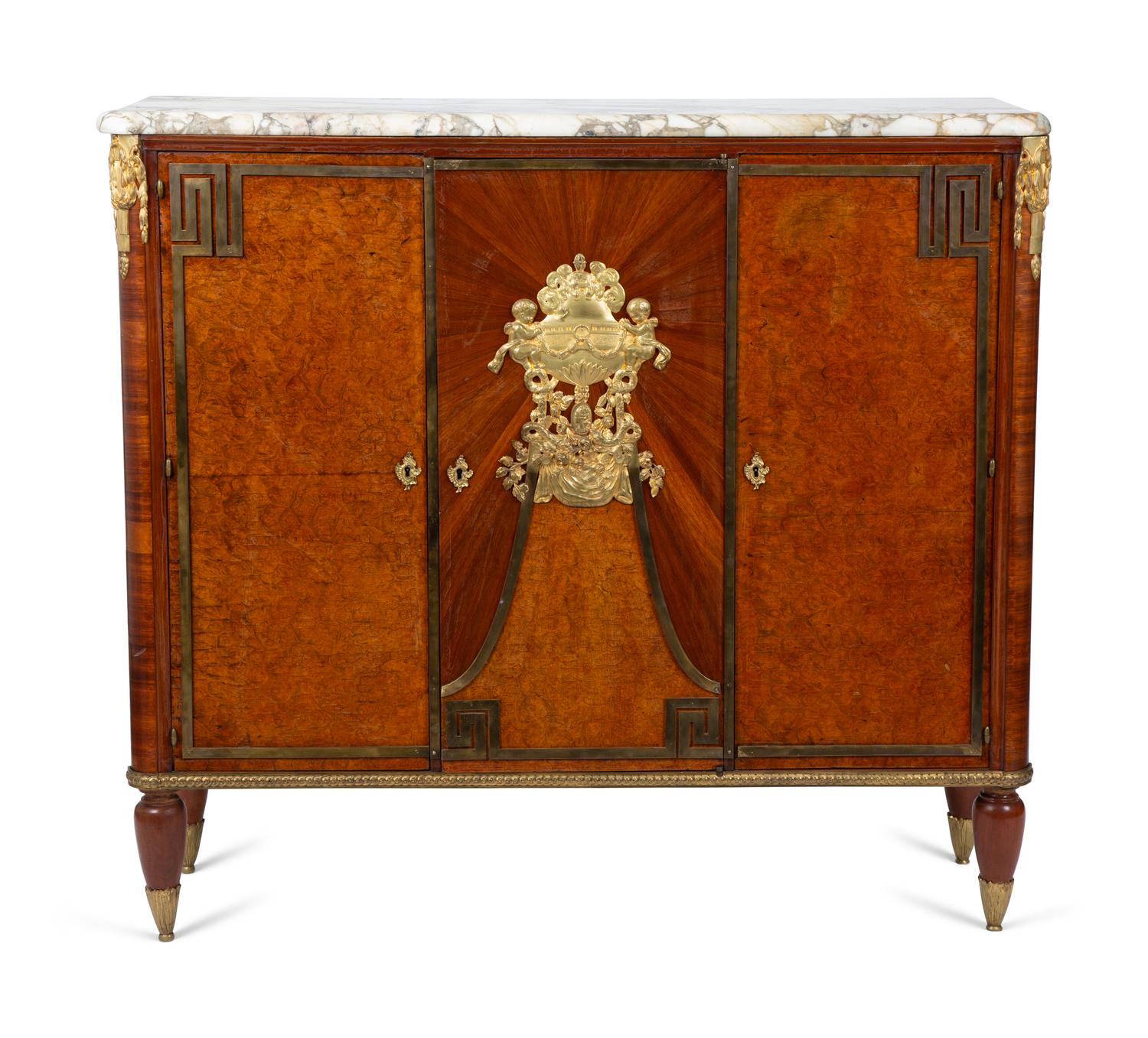 A French Gilt Bronze Mounted Amboyna Veneered Marble-Top Cabinet — CIRCA 1900