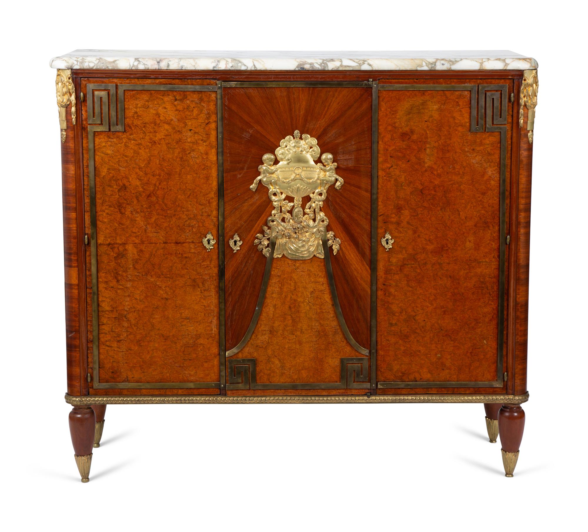 A French Gilt Bronze Mounted Amboyna Veneered Marble-Top Cabinet — CIRCA 1900