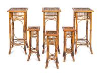 Six Scorched Bamboo Plant Stands in Graduated Sizes