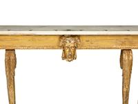 A Palladian Revival Giltwood, Inlaid Marble and Faux Marble-Painted Console Table