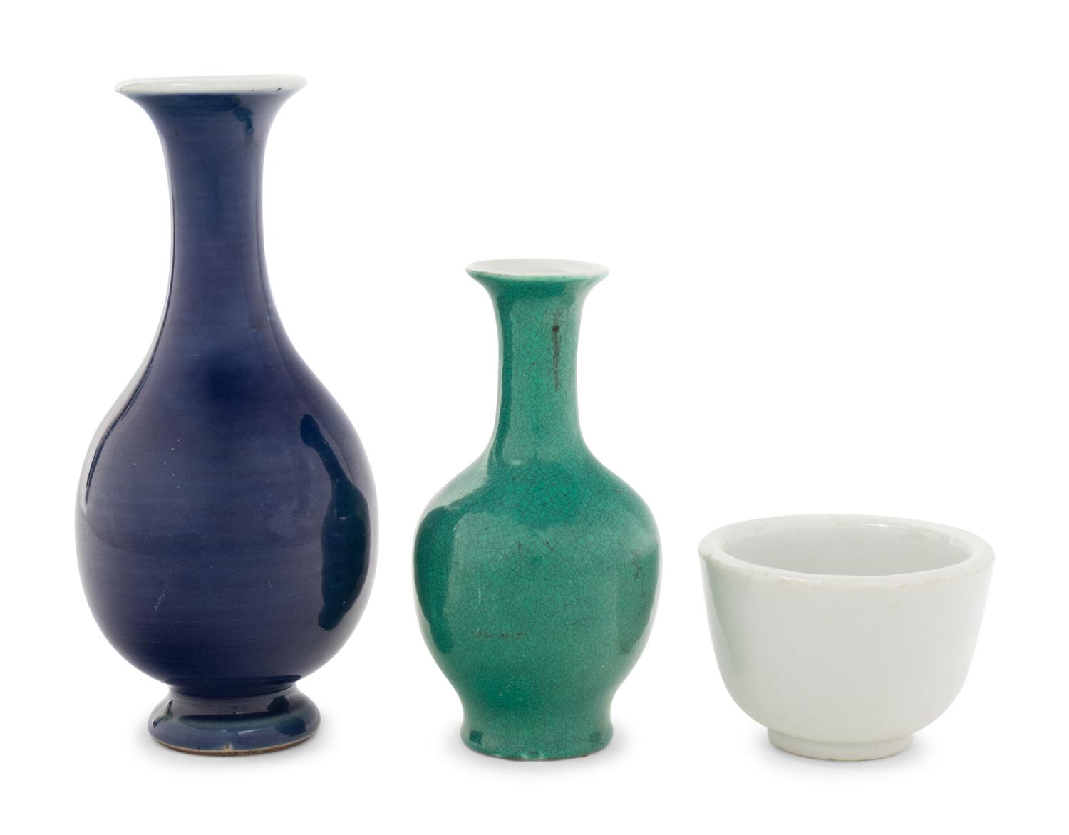Three Chinese Monochrome Glazed Porcelain Articles