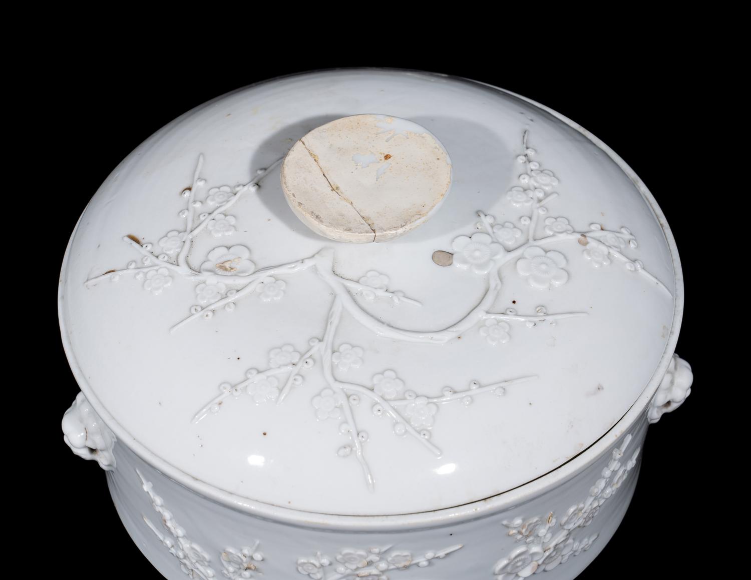 Two Chinese Carved Porcelain Covered Boxes