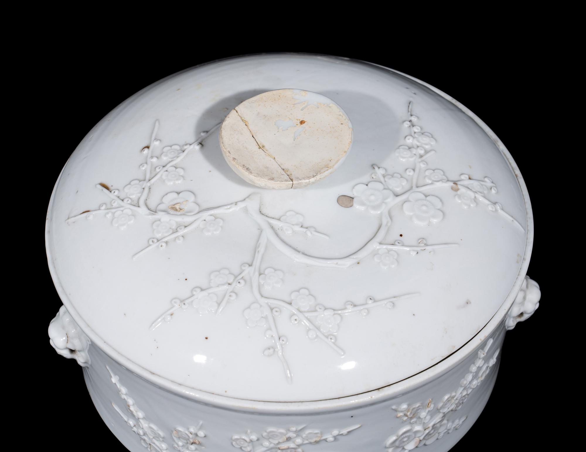 Two Chinese Carved Porcelain Covered Boxes