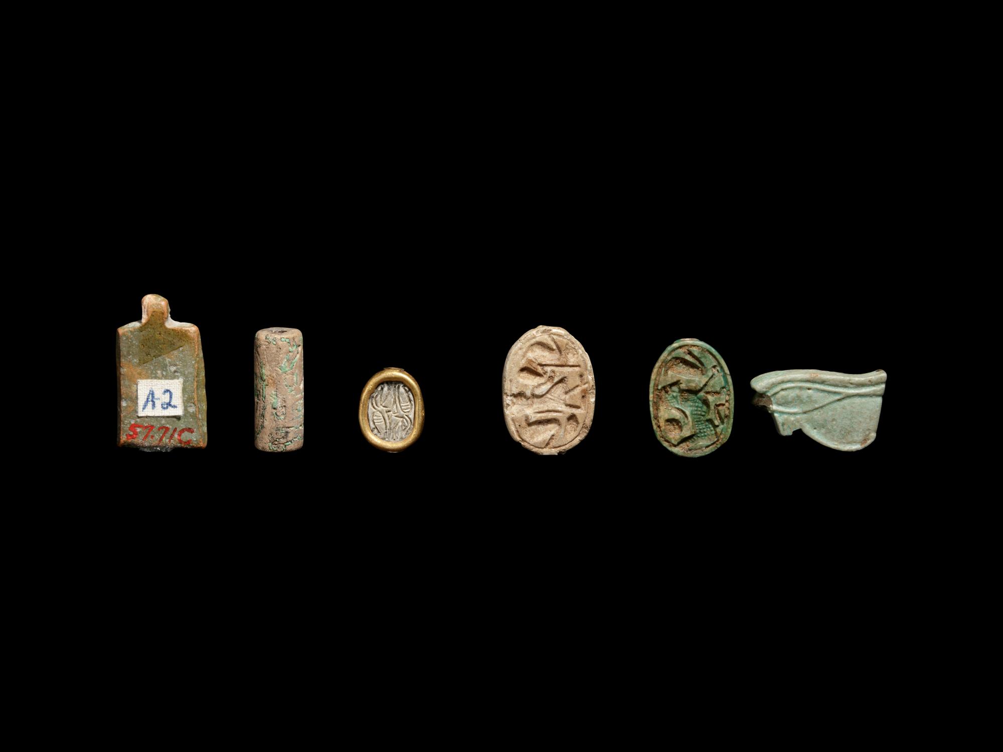 Three Egyptian Steatite and Faience Scarabs