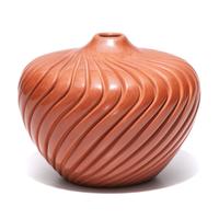 Deeply Carved Redware Pottery Jar