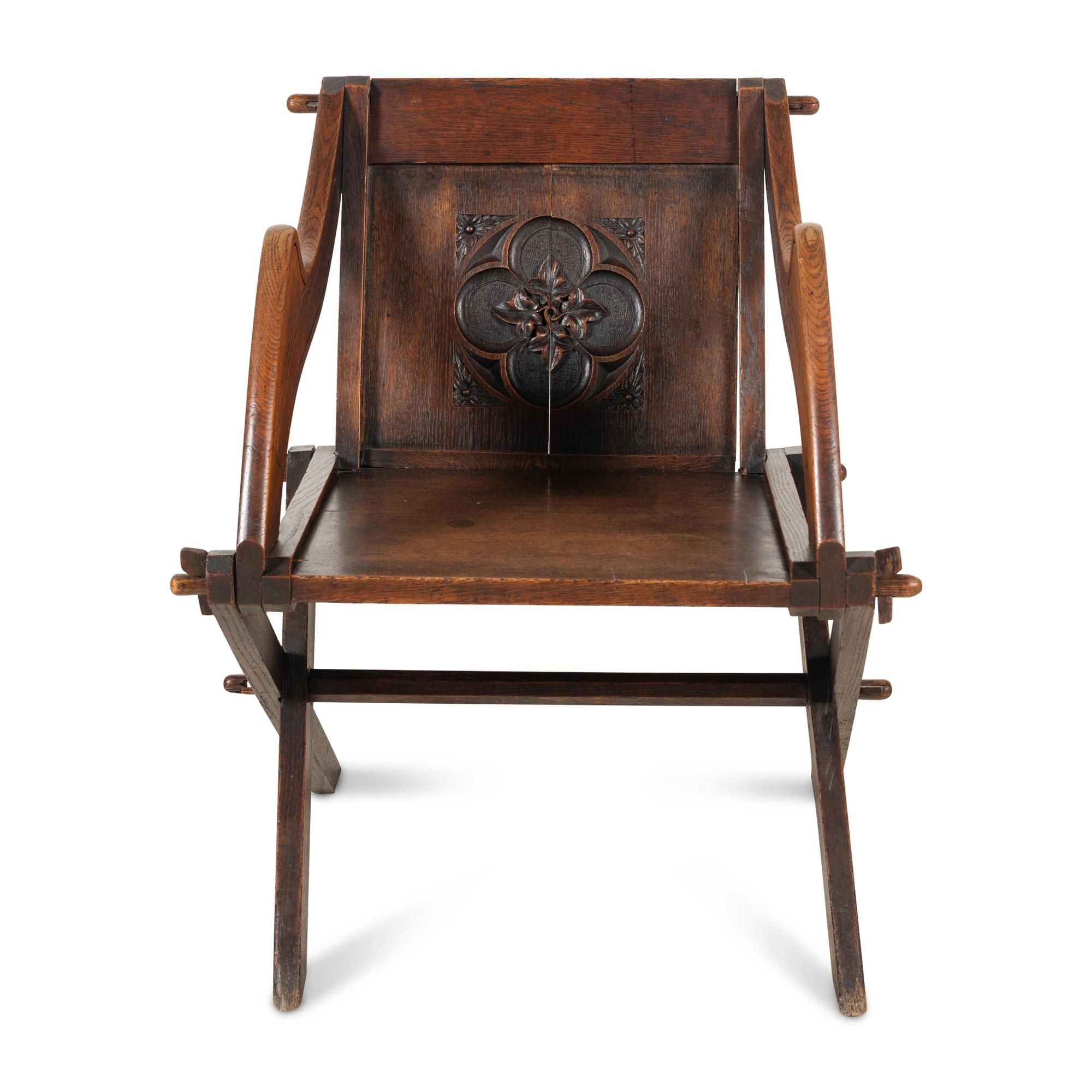A Gothic Revival Oak Folding Chair