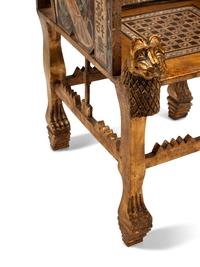 An Egyptian Style Abalone Inlaid Marquetry and Giltwood Armchair