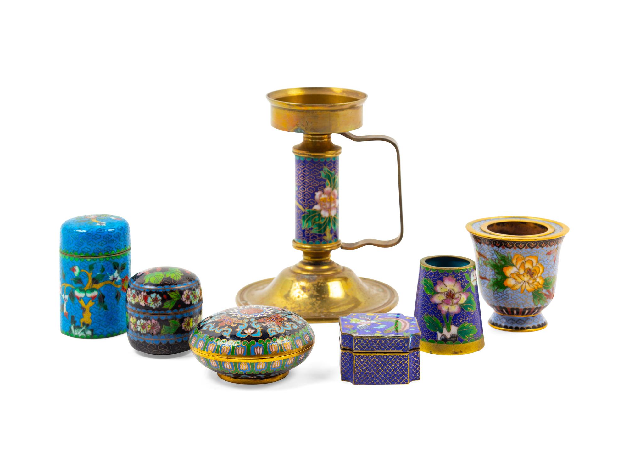 A Group of Seven Chinese Export Cloisonné Enamel Articles