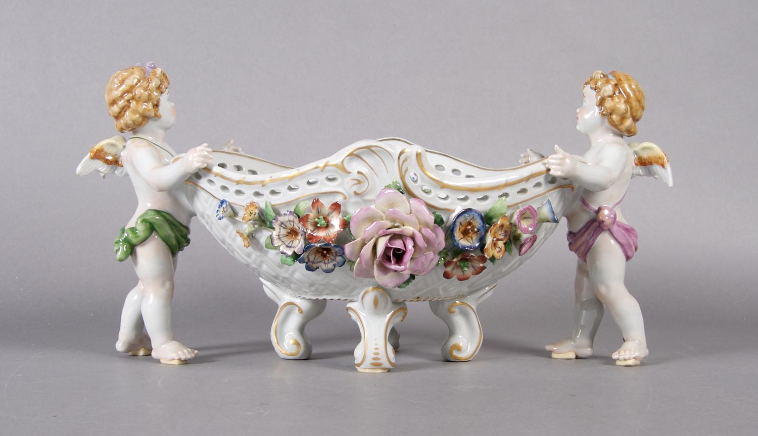 A German Porcelain Center Bowl, van Schierholz, Height 6 1/2 x width 12 1/2 inches.