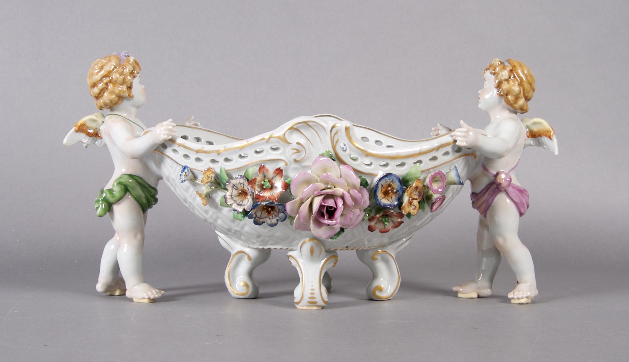 A German Porcelain Center Bowl, van Schierholz, Height 6 1/2 x width 12 1/2 inches.
