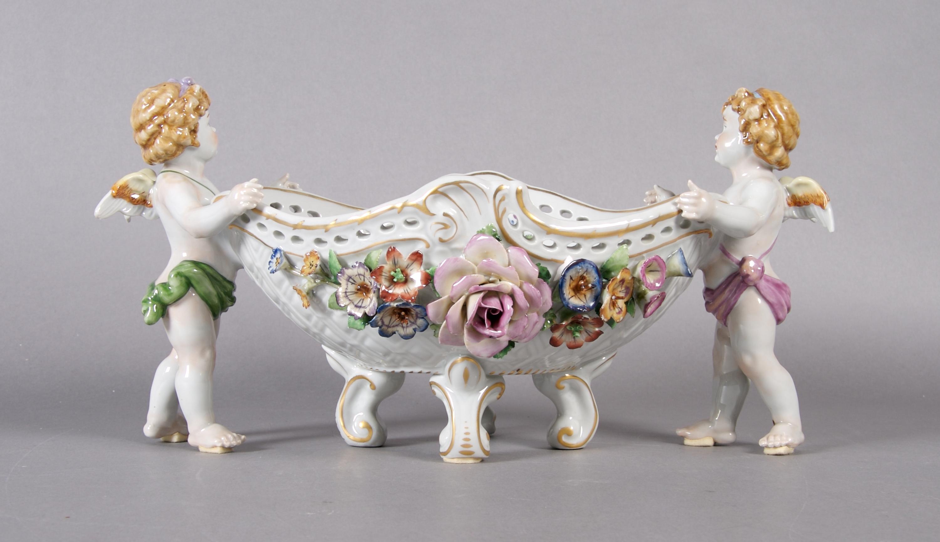 A German Porcelain Center Bowl, van Schierholz, Height 6 1/2 x width 12 1/2 inches.