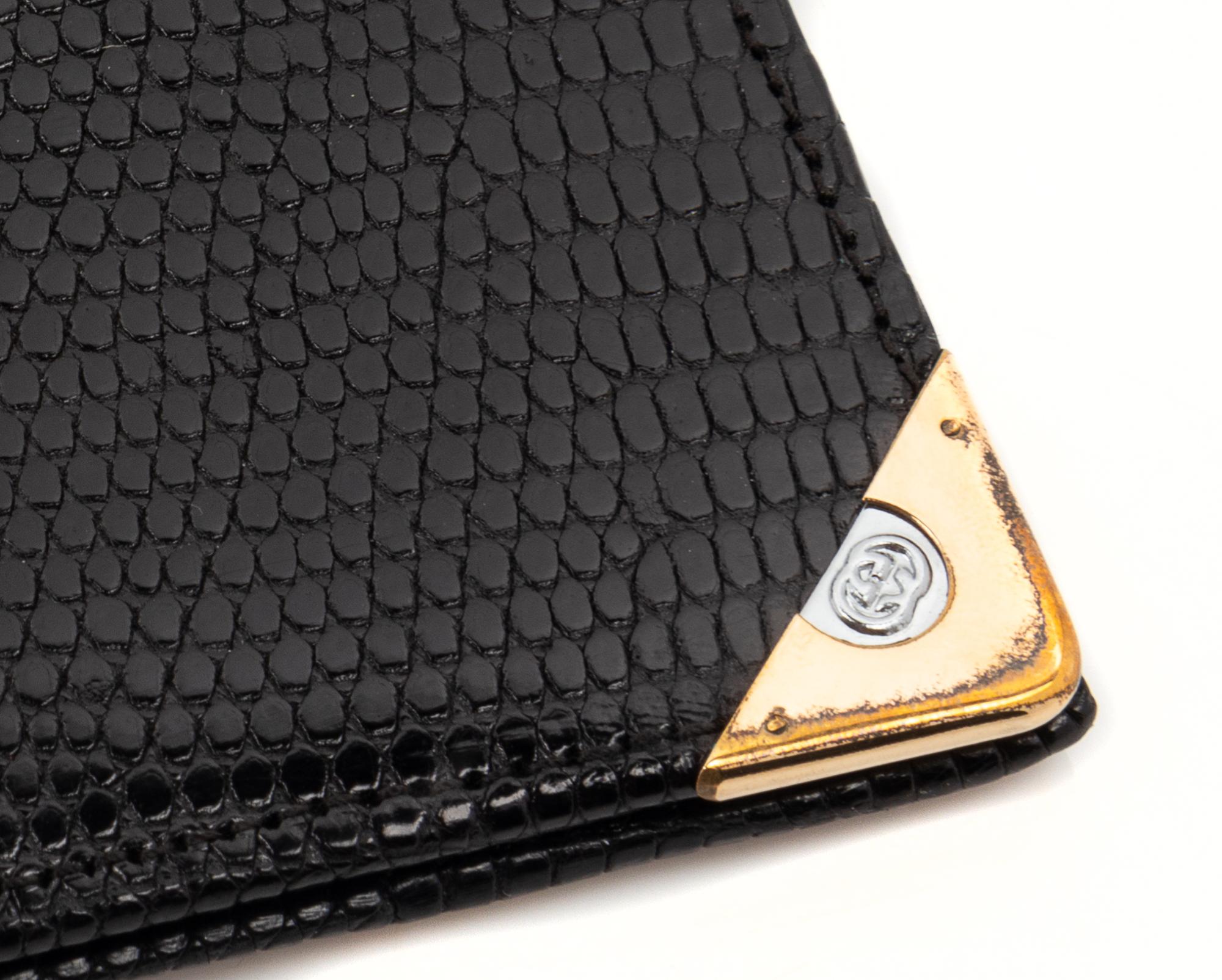 Two Gucci Black Lizard Items; One Women's Bag, One Men's Wallet, 1970-90s