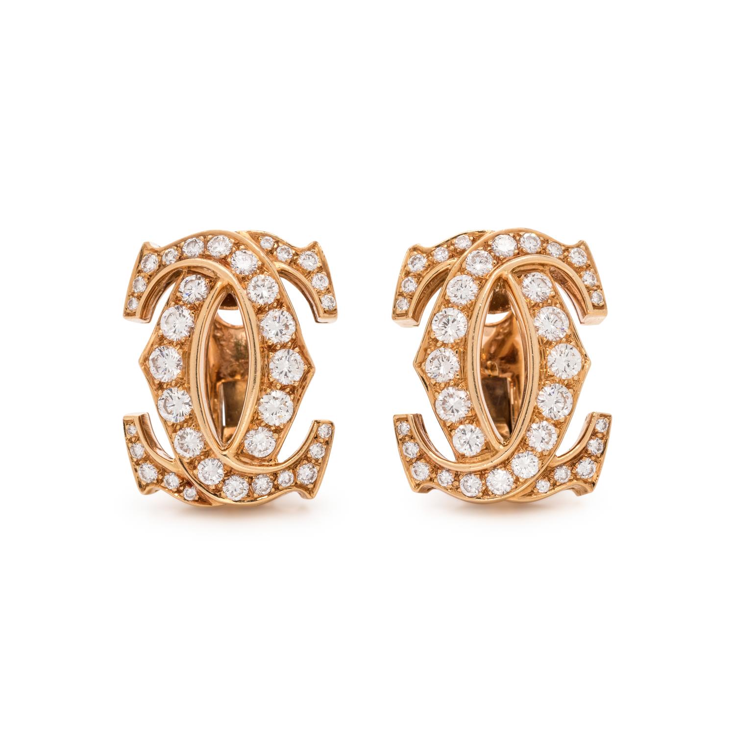 CARTIER, DIAMOND 'DOUBLE C' EARCLIPS
