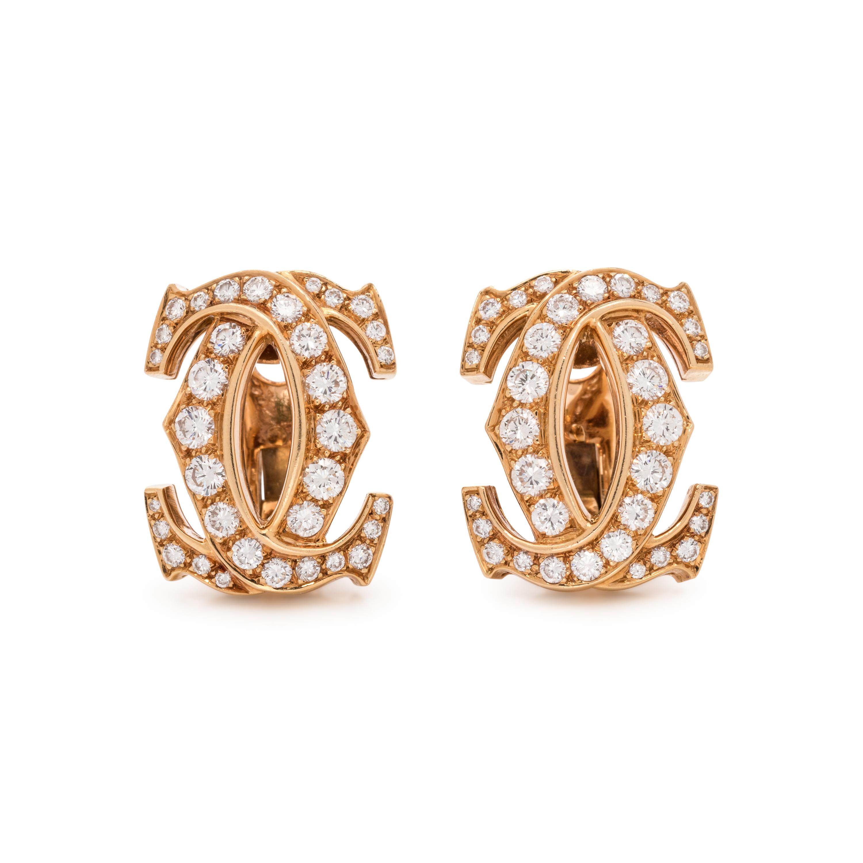 CARTIER, DIAMOND 'DOUBLE C' EARCLIPS