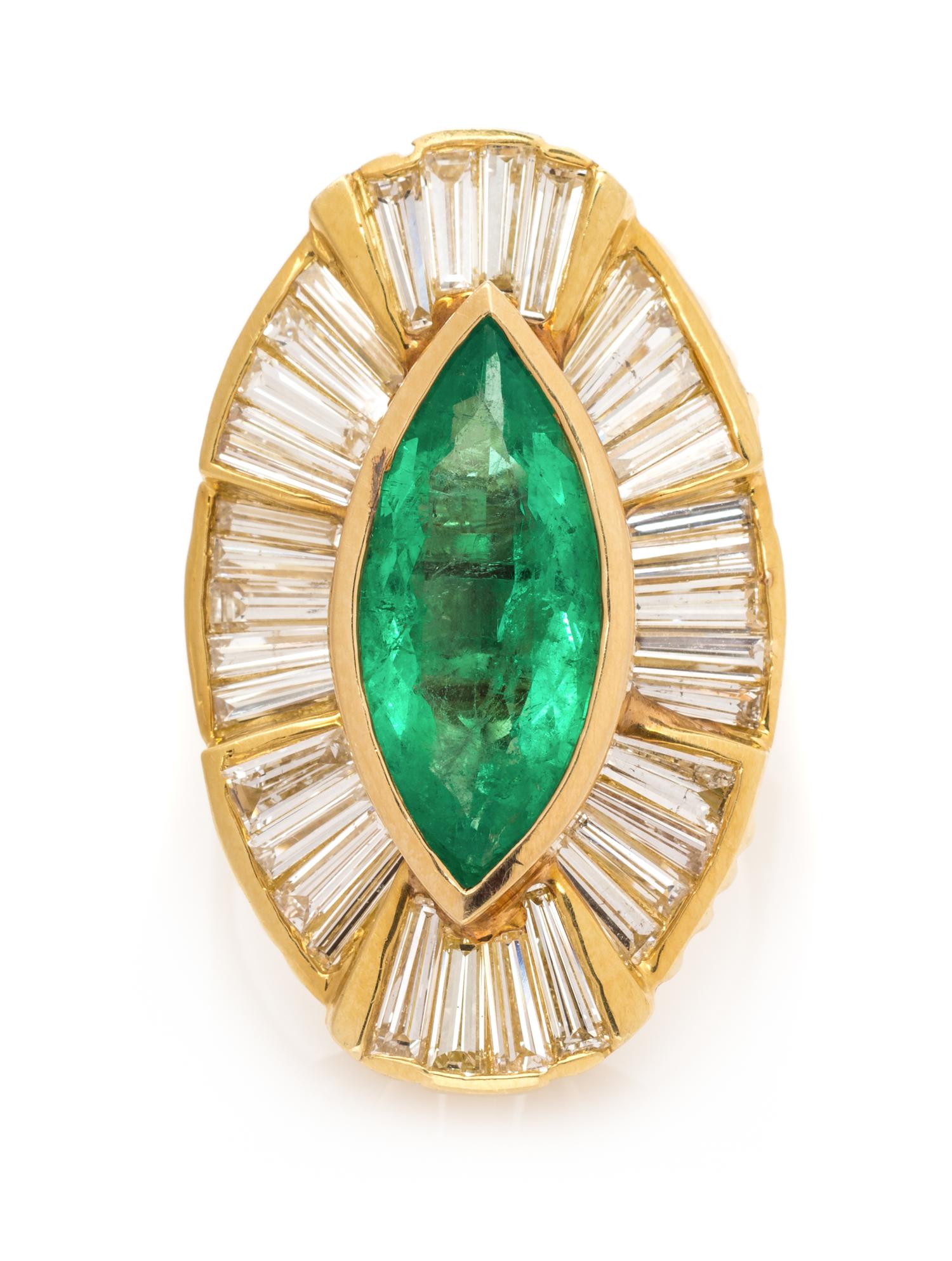 An 18 Karat Yellow Gold, Colombian Emerald and Diamond Ring/Pendant, 10.10 dwts.