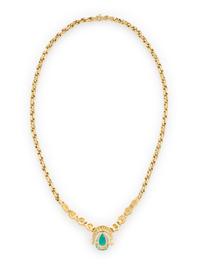 EMERALD, DIAMOND, AND YELLOW GOLD NECKLACE