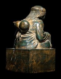 An Unusual Set of Two Parcel-Gilt Wood ' Liuhai and Toad' Seals