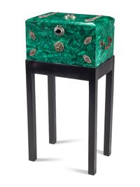 A Large Jeweled Malachite Casket on Stand