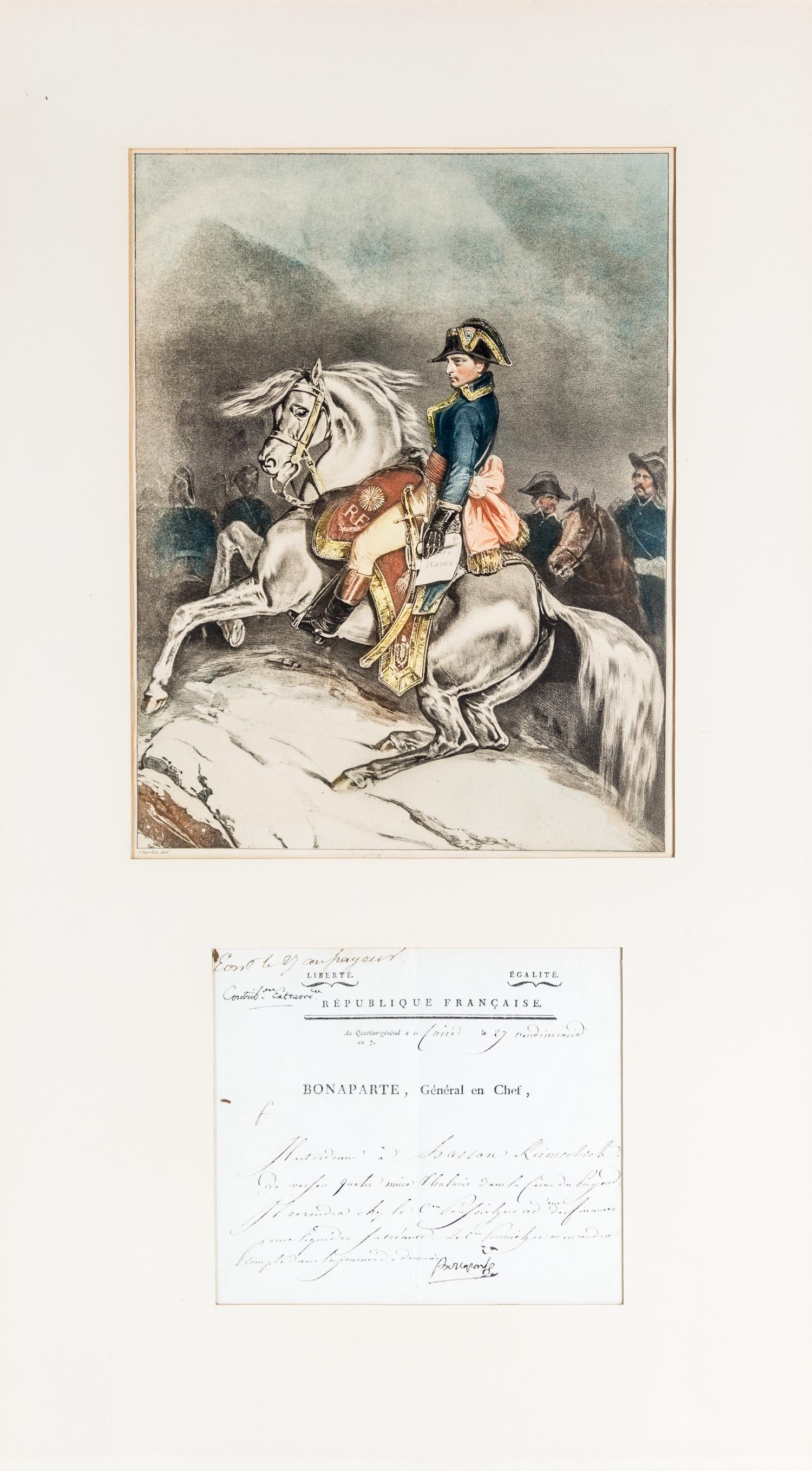 BONAPARTE, NAPOLEON. Document signed ("Bonaparte"), one page, 1798.