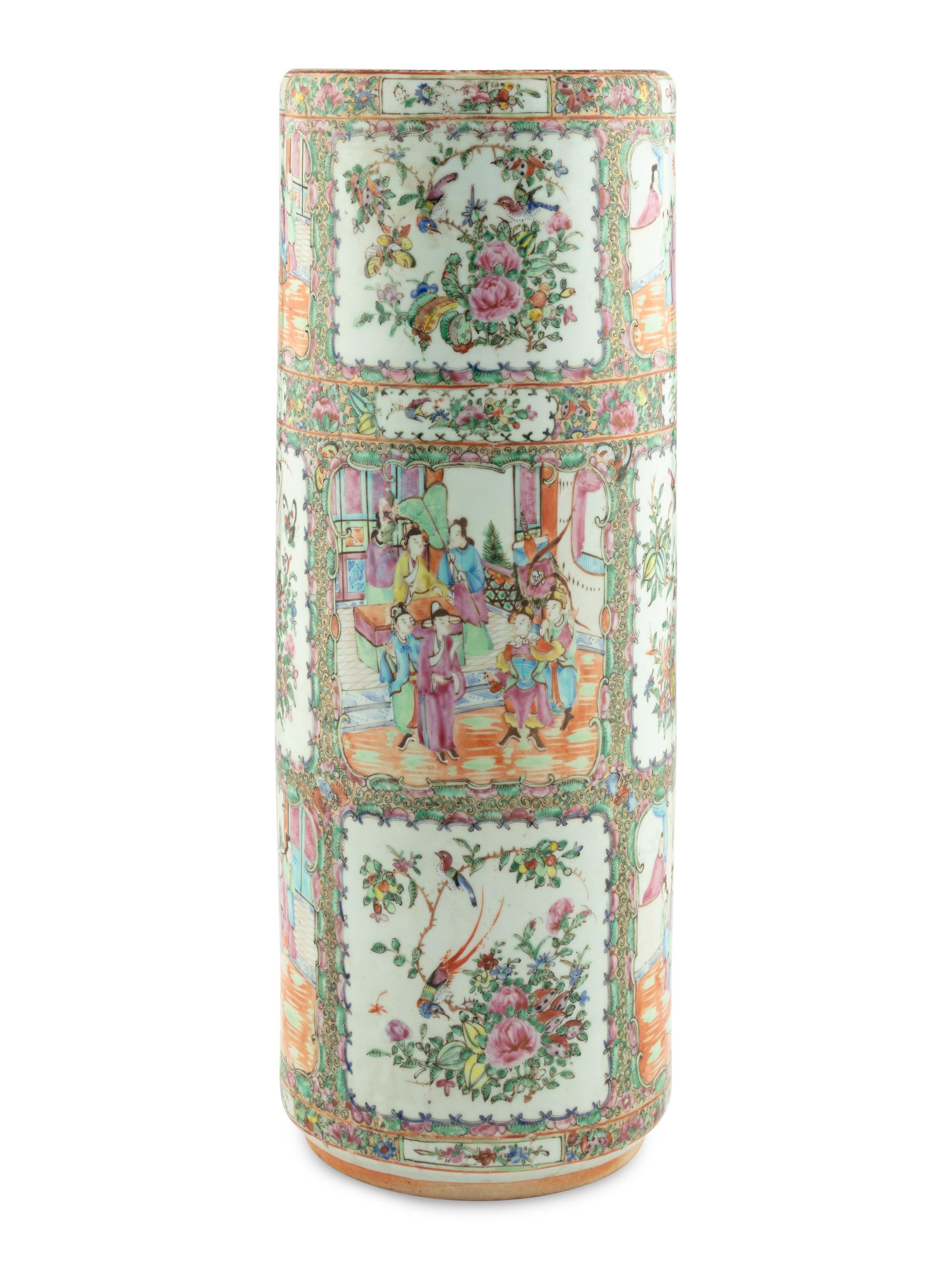 A Chinese Export Rose Medallion Porcelain Umbrella Stand