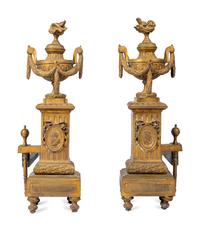 A Pair of Louis XVI Style Gilt Bronze Andirons