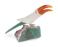 A Carved Crystal Figure of an Owl and a Carved Quartz Figure of a Toucan