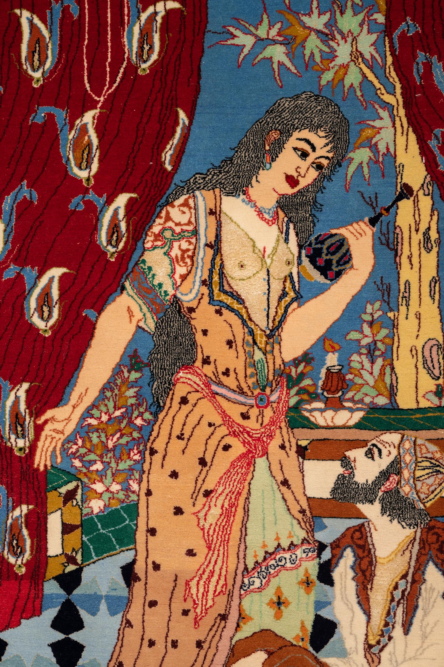 Three Indo-Persian Wool Mats and a Persian Pictorial Wool Mat