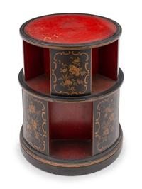 A Regency Style Ebonized and Parcel-Gilt Library Drum Table
