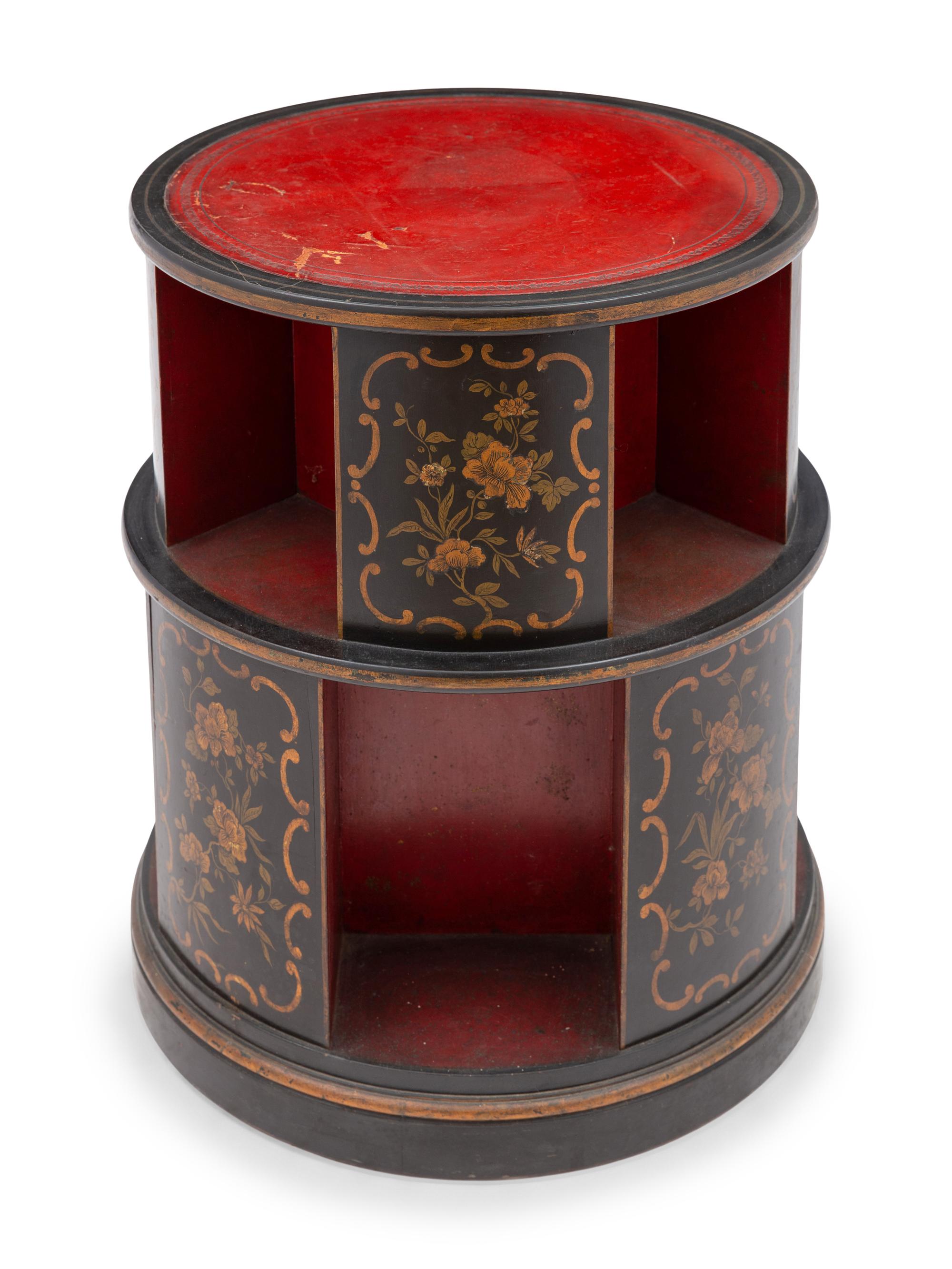 A Regency Style Ebonized and Parcel-Gilt Library Drum Table