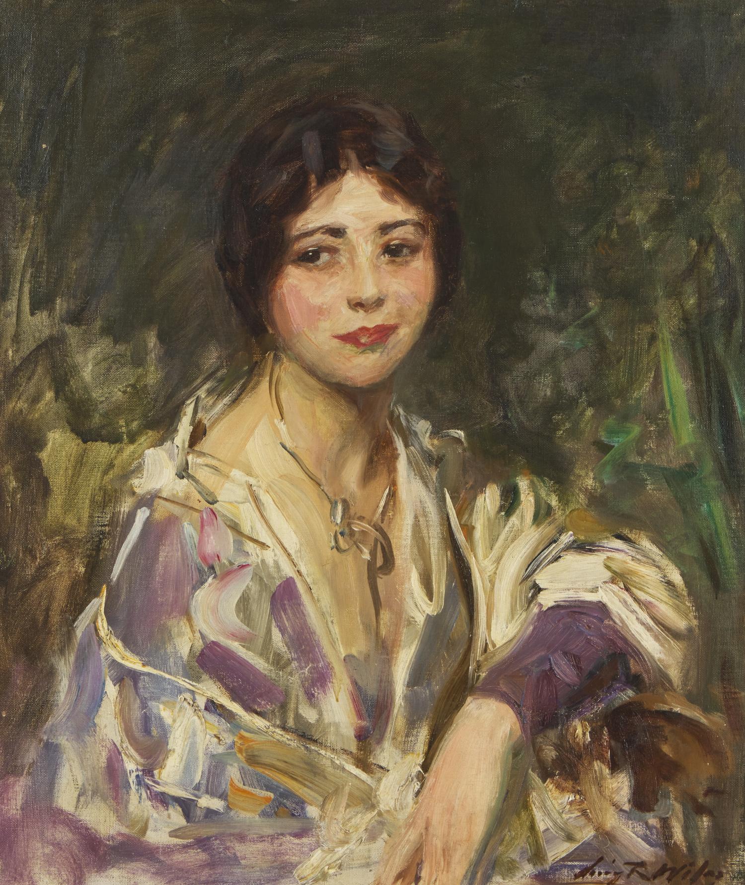 Woman in Purple and White