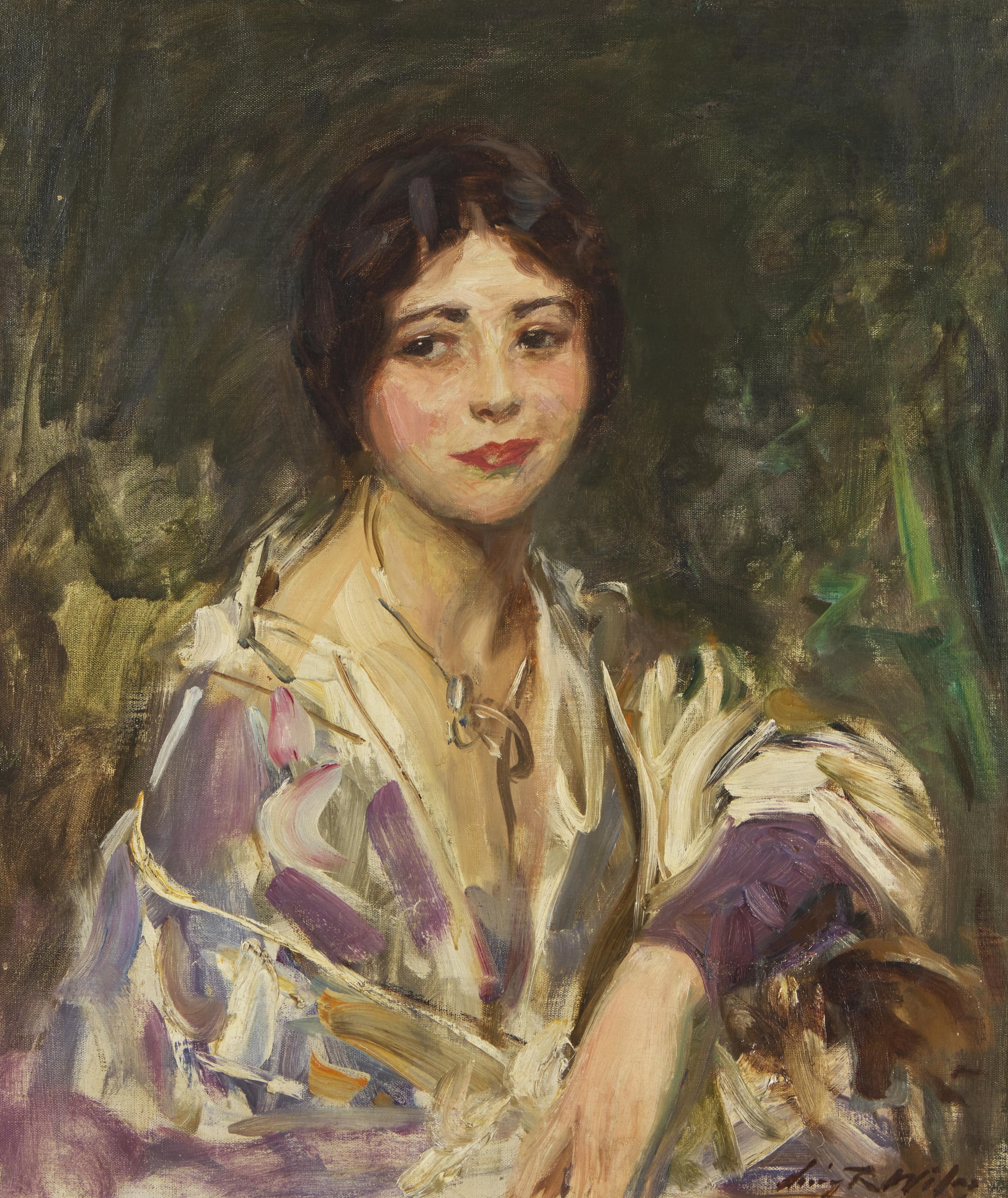 Woman in Purple and White