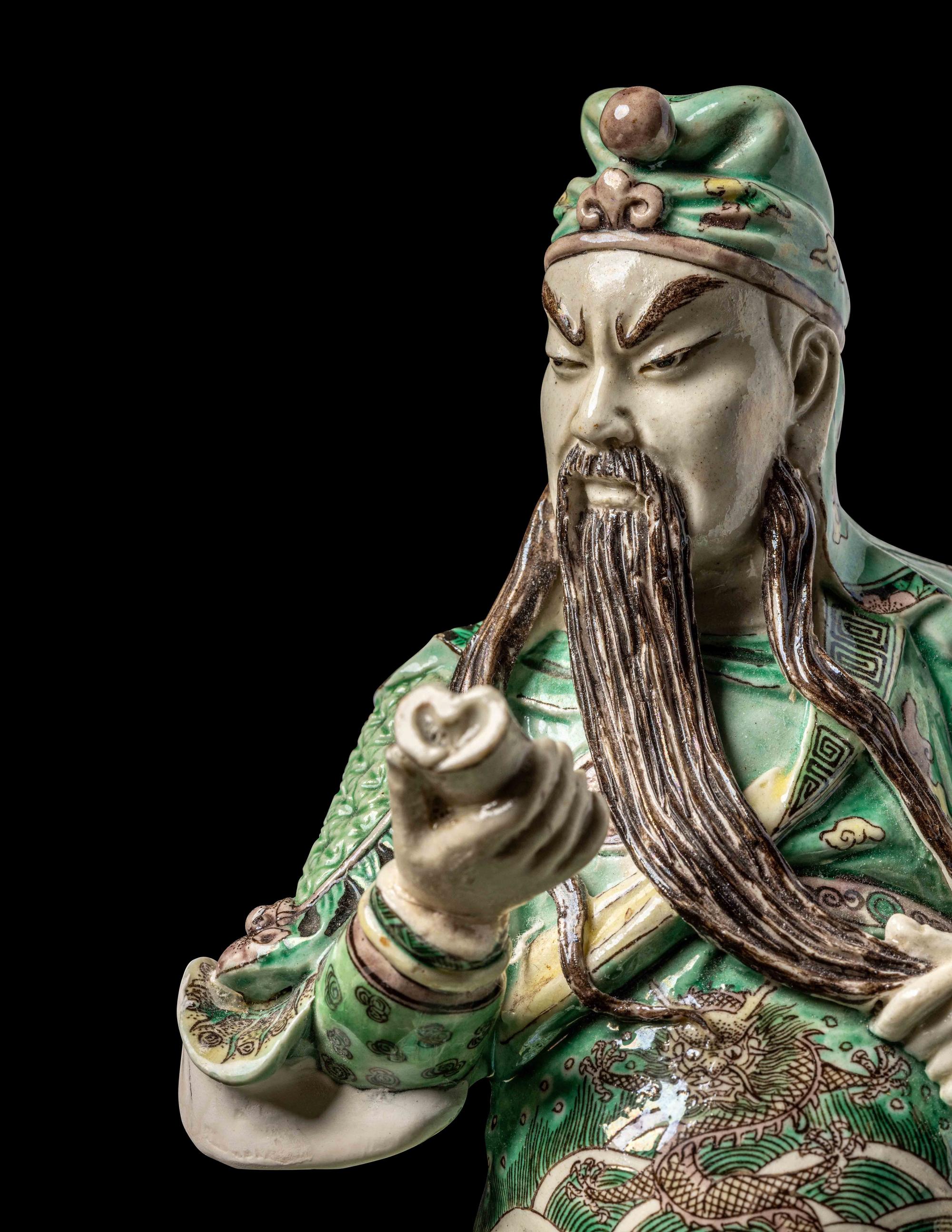 A Chinese Famille Verte Porcelain Figure of Guanyu