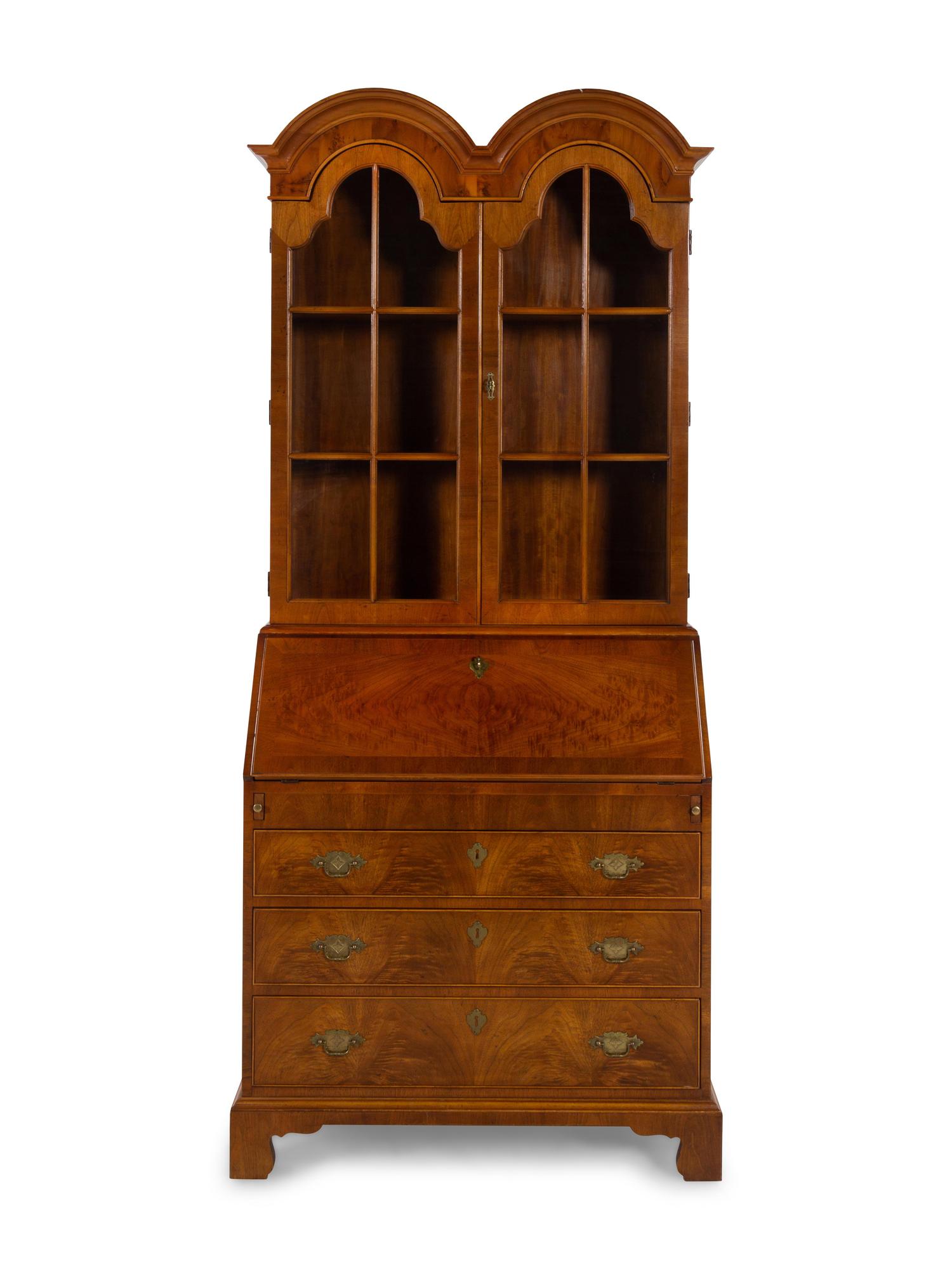 A Queen Anne Style Double Dome Walnut Secretary Bookcase — HENREDON, 20TH CENTURY