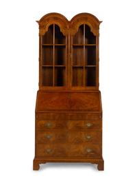 A Queen Anne Style Double Dome Walnut Secretary Bookcase — HENREDON, 20TH CENTURY