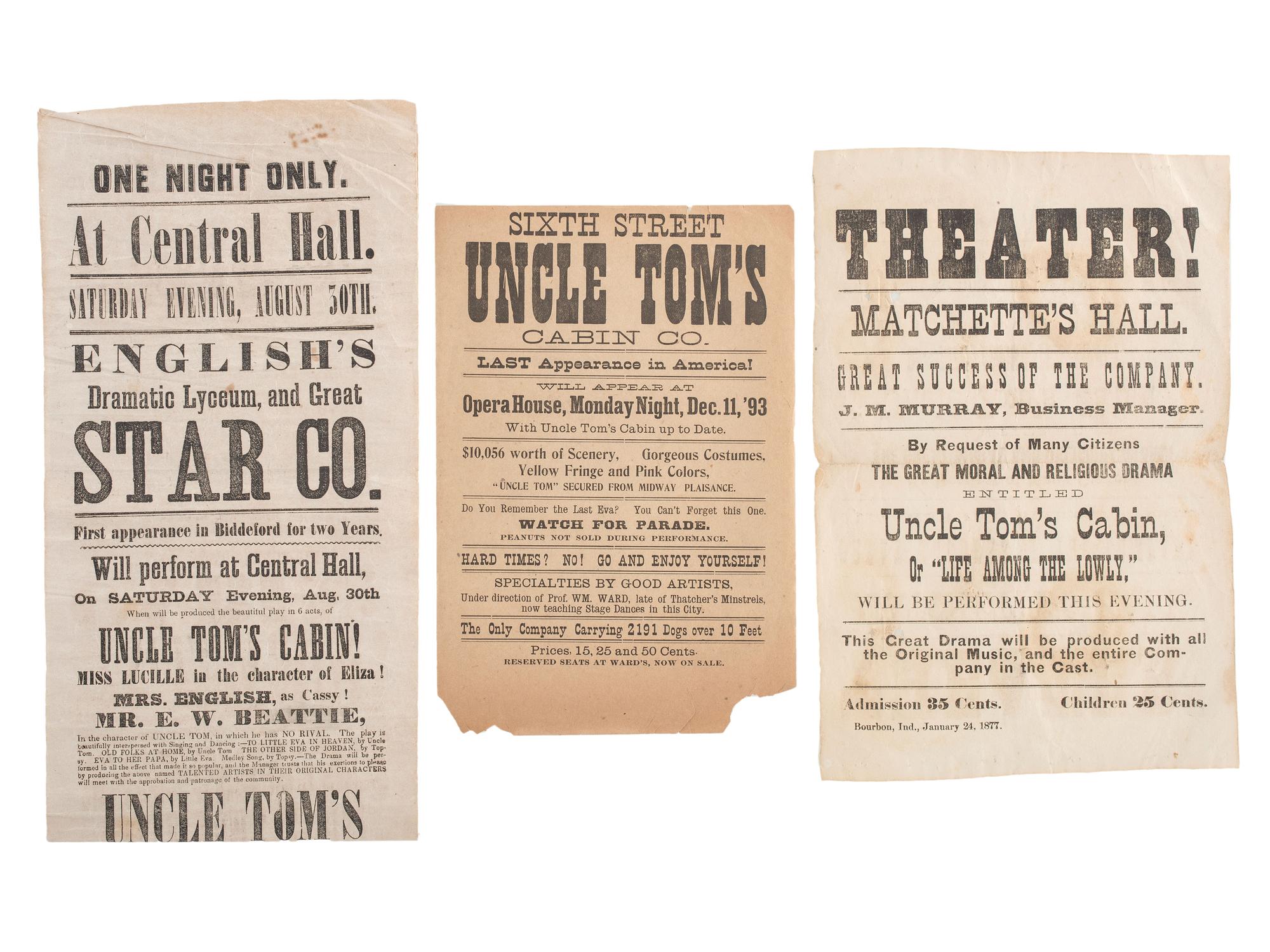 [MUSIC] -- [THEATER]. A group of three broadsides and two pieces of sheet music from Uncle Tom's Cabin, comprising: