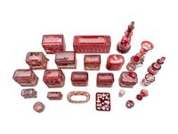 A Collection of Continental Cut-to-Clear Ruby Glass Table Articles