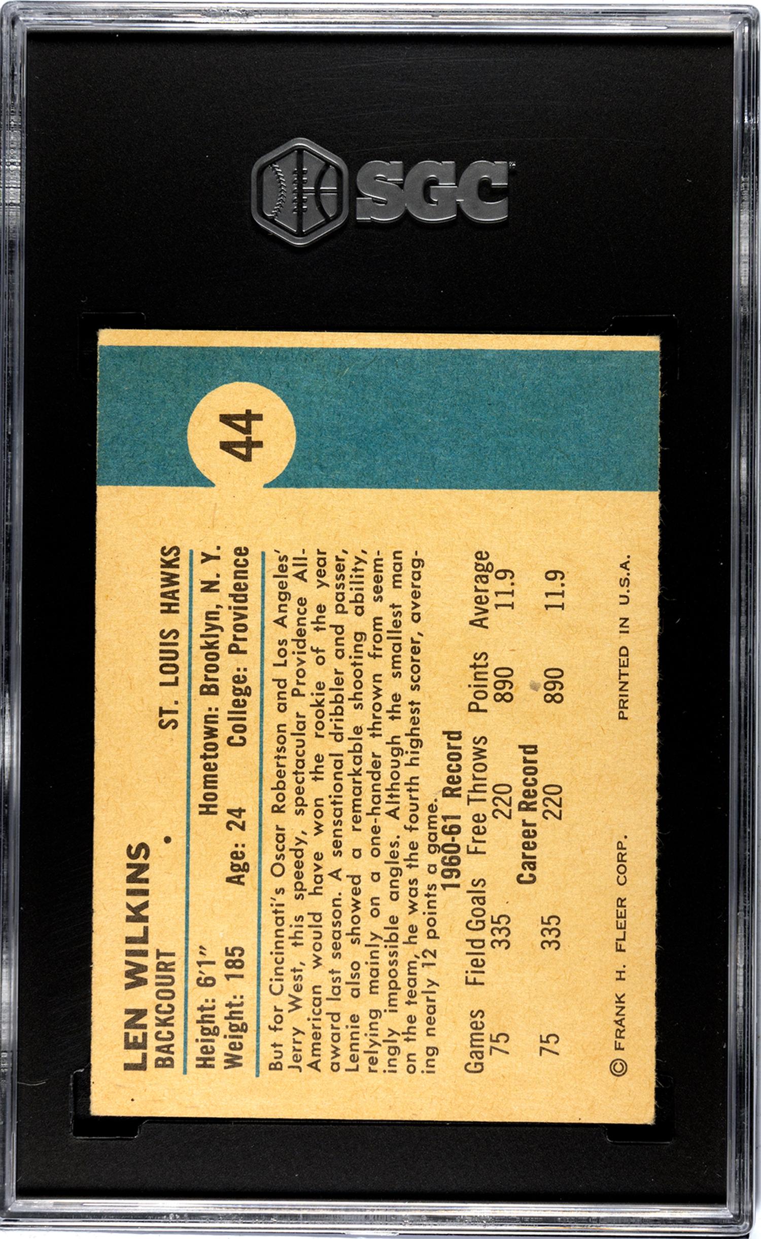 A 1961 Fleer Lenny Wilkens Rookie Basketball Card No. 44 (SGC 5.5 EX+)