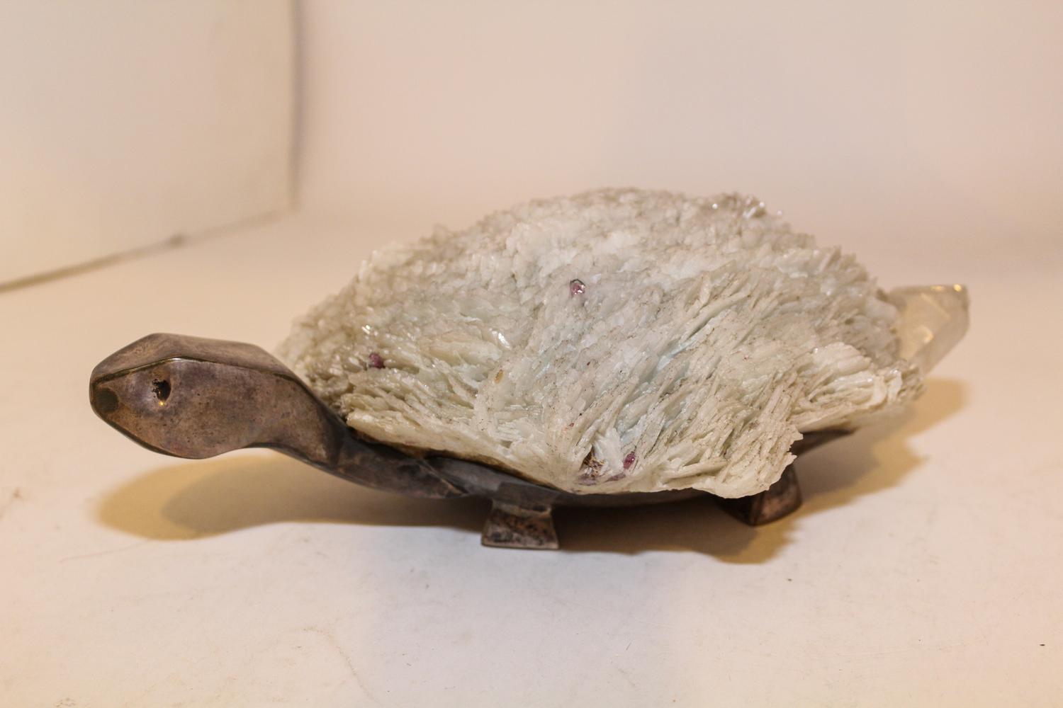 A Stone Mounted Silver Figure of a Turtle. Length 11 1/2 inches.