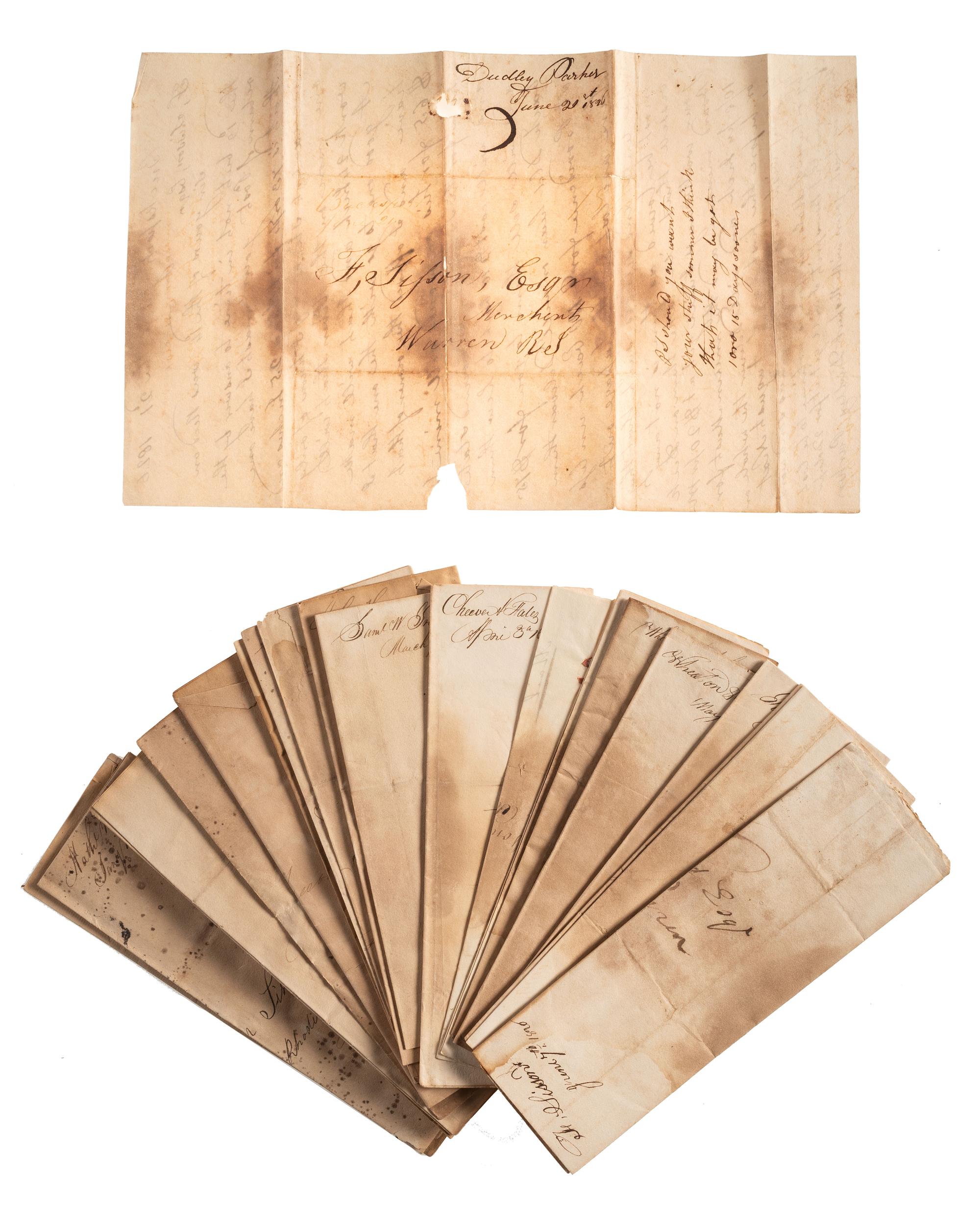[BUSINESS & COMMERCE] -- [RHODE ISLAND]. A collection of letters associated with Rhode Island merchants Freeborn Sisson (1767-1848) and Captain John Throop Childs (1790-1866), 1824-1827.