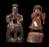 Two Chinese Carved Wood Figures of Guardians